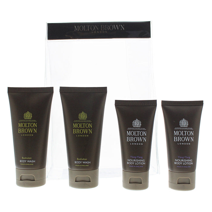 Molton Brown 4 Piece Gift Set: 2 x Bushukan Body Wash 50ml - 2 x Ylang Ylang Body Lotion 30ml