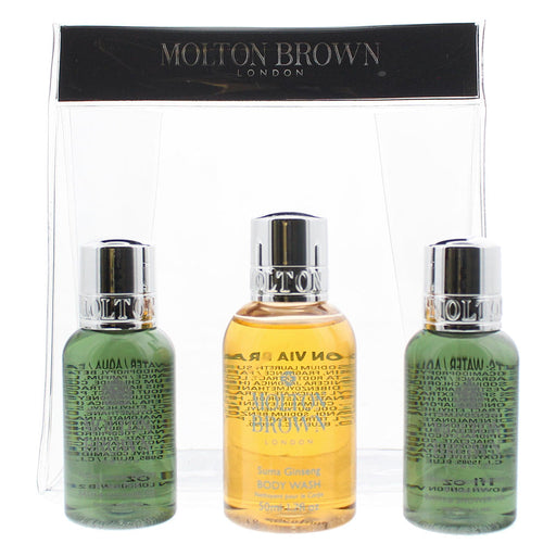 Molton Brown 3 Piece Gift Set: Suma Ginseng Body Wash 50ml - 2 x Fabled Juniper  Lapp Pine Body Wash 30ml