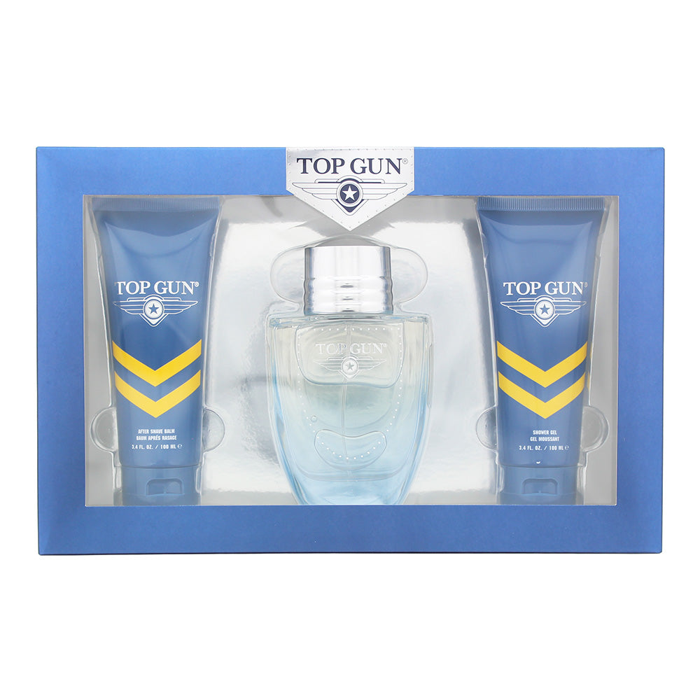 Top Gun Rivet 3 Piece Gift Set: Eau De Toilette 100ml - Hair Body Wash 100ml - Aftershave Balm 100ml - Gift Set at MyBeautyBoutique by Top Gun