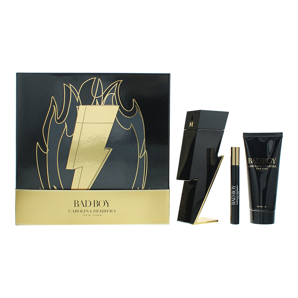 Carolina Herrera Bad Boy 3 Piece Gift Set: Eau De Toilette 100ml - Shower Gel 100ml - Eau De Toilette 10ml - Chalk at MyBeautyBoutique by Carolina Herrera