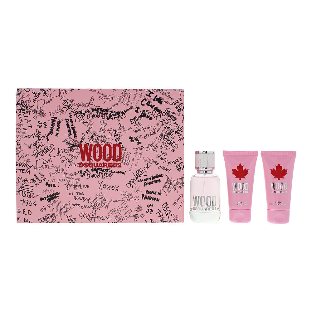 Dsquared2 Wood For Her 3 Piece Gift Set: Eau de Toilette 50ml - Shower Gel 50ml - Body Lotion 50ml - GIFT SET at MyBeautyBoutique by DSQUARED2