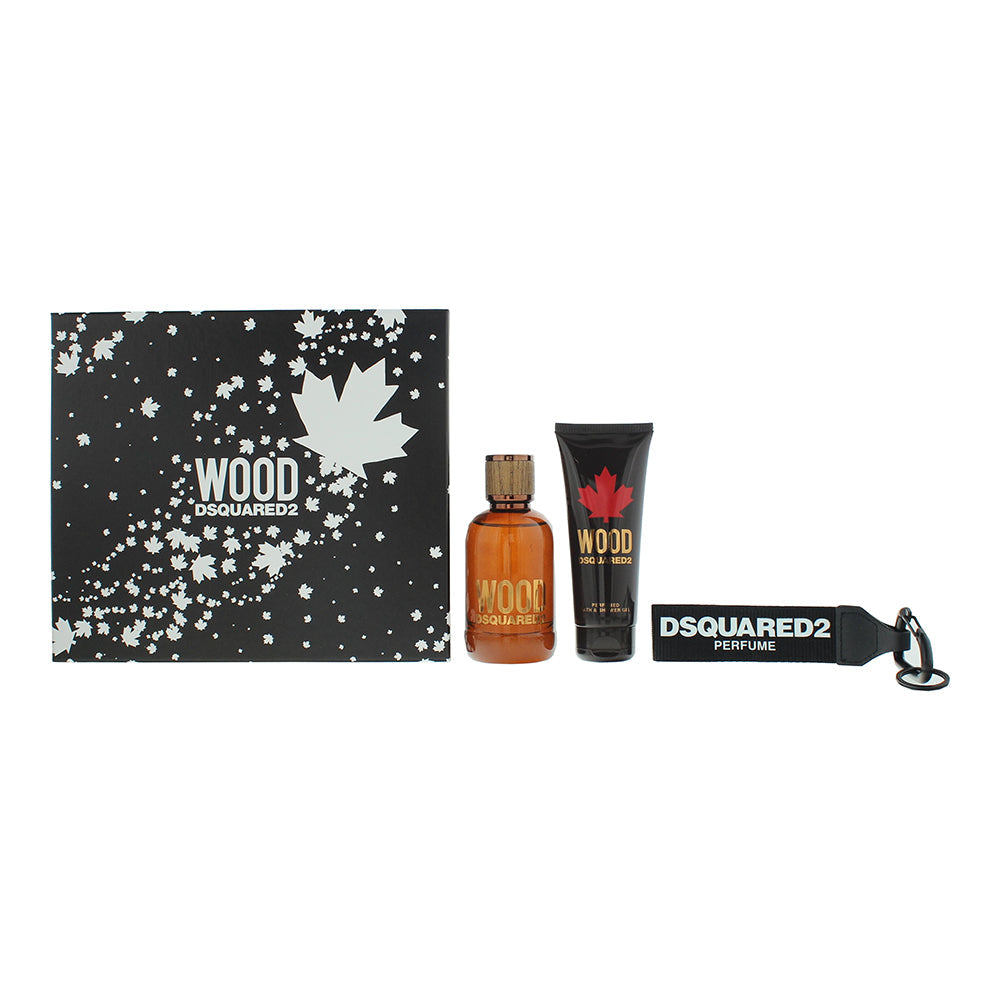 Dsquared2 Wood 3 Piece Gift Set: Eau de Toilette 100ml - Shower Gel 100ml - Key Ring - Gift Set at MyBeautyBoutique by Dsquared2
