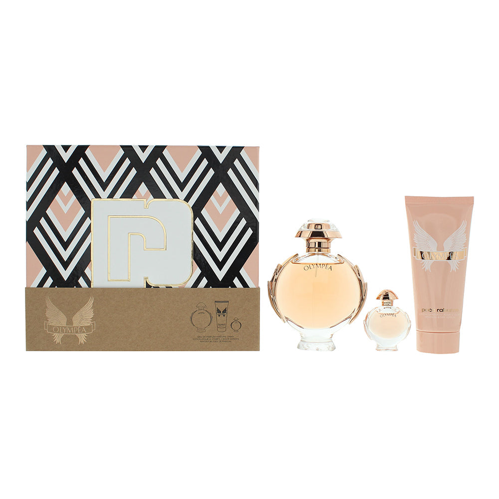 Paco Rabanne Olympéa 3 Piece Gift Set: Eau de Parfum 80ml - Eau de Parfum 6ml - Body Lotion 100ml - Chalk at MyBeautyBoutique by Paco Rabanne
