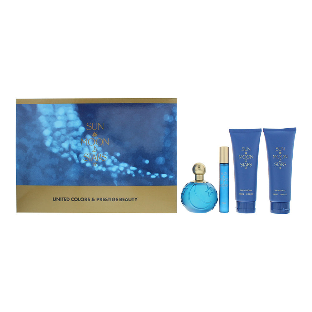 Sun Moon Stars By United Colors  Prestige Beauty 4Piece Gift Set: Eau de Toilette 100ml - Eau de Toilette 10ml - Body Lotion 100ml - Shower Gel 100ml - Gift Set at MyBeautyBoutique by United Colors Prestige Beauty