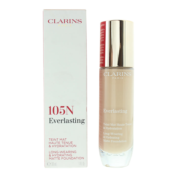 Clarins Everlasting Long Wearing  Hydrating 105N Nude Matte Foundation 30ml