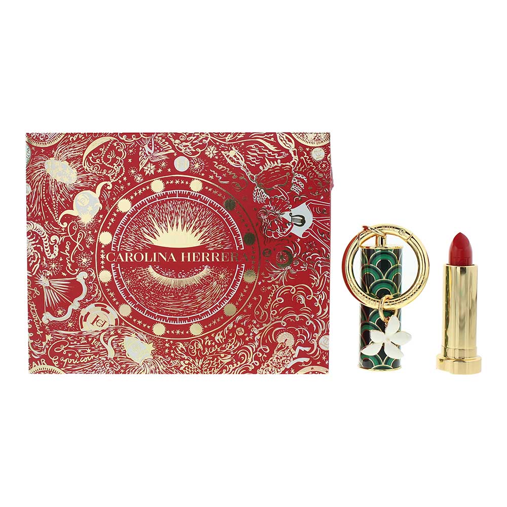 Carolina Herrera Fabulous Kiss Satin Lipstick Gift Set 310 Red Carolina Lipstick + Green Waves Lipstick Cap