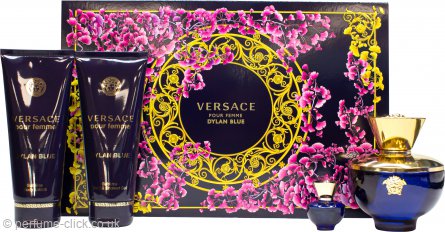 Versace Pour Femme Dylan Blue Gift Set 100ml EDP + 5ml EDP + 100ml Shower Gel + 100ml Body Lotion - Fragrance at MyBeautyBoutique by Versace