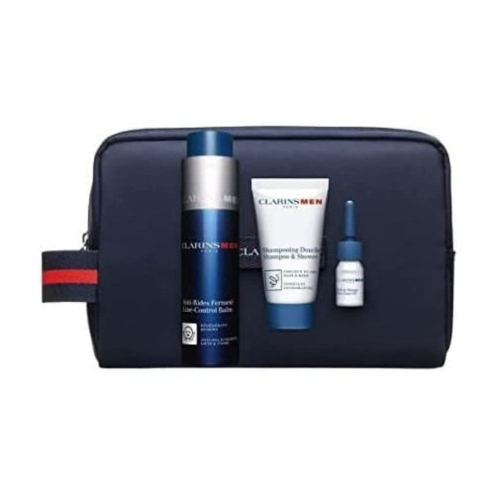 Clarins Men Gift Set 50ml Energizing Gel + 30ml Shampoo & Shower Gel + 30ml Active Face Wash + Wash Bag