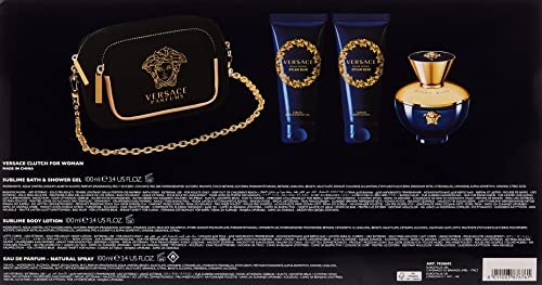 Versace Pour Femme Dylan Blue Gift Set 100ml EDP + 100ml Shower Gel + 100ml Body Lotion + Purse