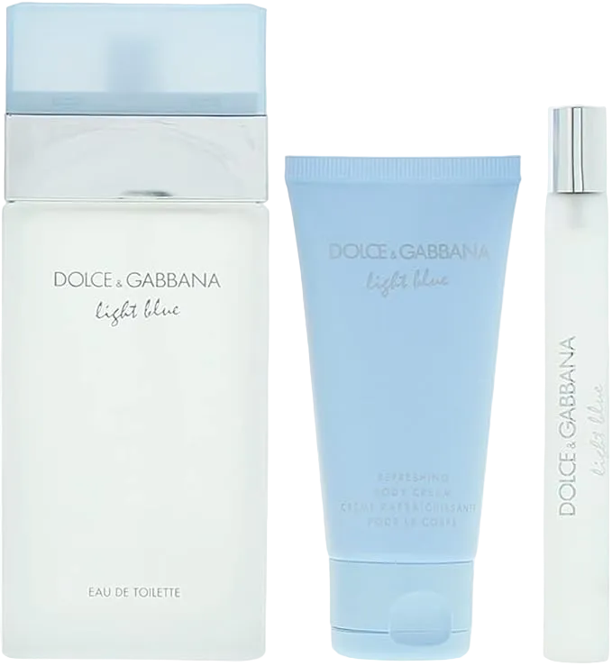 Dolce  Gabbana Light Blue 3 Piece Gift Set: Eau De Toilette 100ml - Body Cream 50ml - Eau De Toilette 10ml