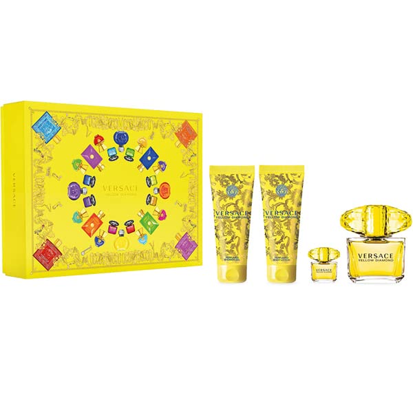 Versace Yellow Diamond 4 Piece Gift Set: Eau De Toilette 90ml - Shower Gel 100ml - Body Lotion 100ml - Eau De Toilette 5ml - Eau De Toilette at MyBeautyBoutique by Versace