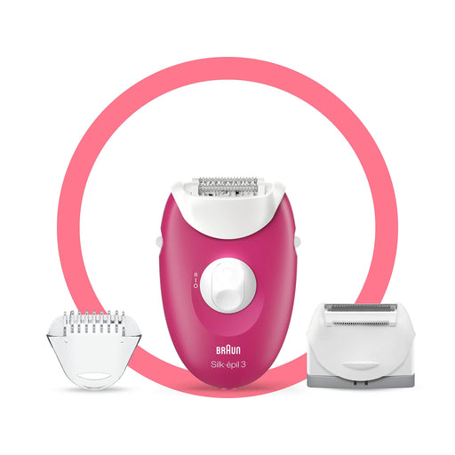 Braun Silk-épil 3-420, Epilator for Long-Lasting Hair Removal - White/Pink