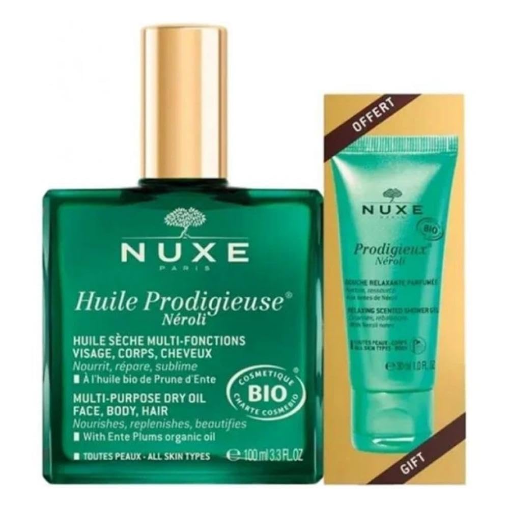 Nuxe Huile Prodigieuse NÃ©roli Duo 100ml Multi-Purposes Dry Oil + 30ml Prodigieux Neroli Relaxing Scented Shower Gel