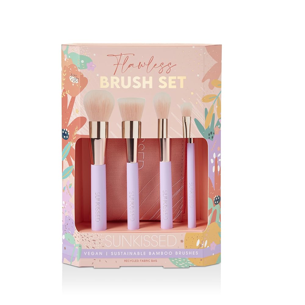 Sunkissed Flawless Brush Set 5 Pieces (This set contains: Blusher Brush Powder Brush Blending Brush Eyeshadow Brush Cosmetic Bag)
