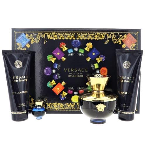 Versace Dylan Blue Pour Femme 4 Piece Gift Set: Eau De Parfum 100ml - Shower Gel 100ml - Body Lotion 100ml - Eau De Parfum 5ml - Gift Set at MyBeautyBoutique by Versace
