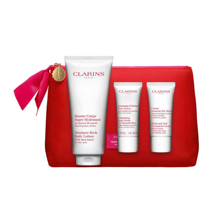 Clarins Moisture-Rich 4 Piece Gift Set: Body Lotion 200ml - Body Scrub 30ml - Hand  Nail Treatment 30ml - Pouch n/a