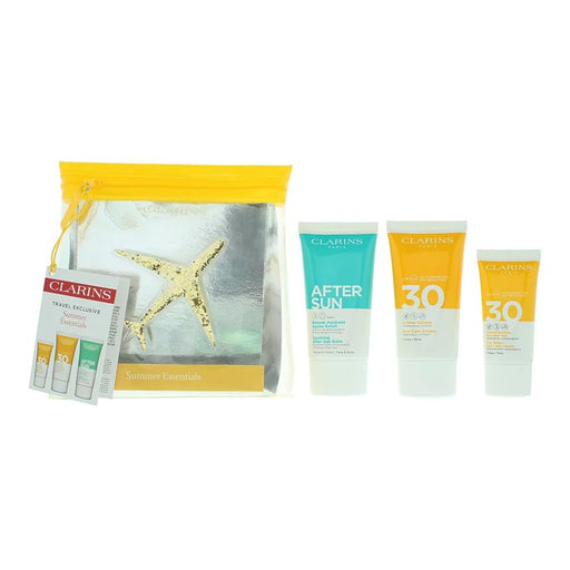 Clarins Essential Sun Care Travel Set 50ml Very High Protection Sun CreamSPF50 + 15ml Gentle Peeling + 75ml Soothing After Sun Balm