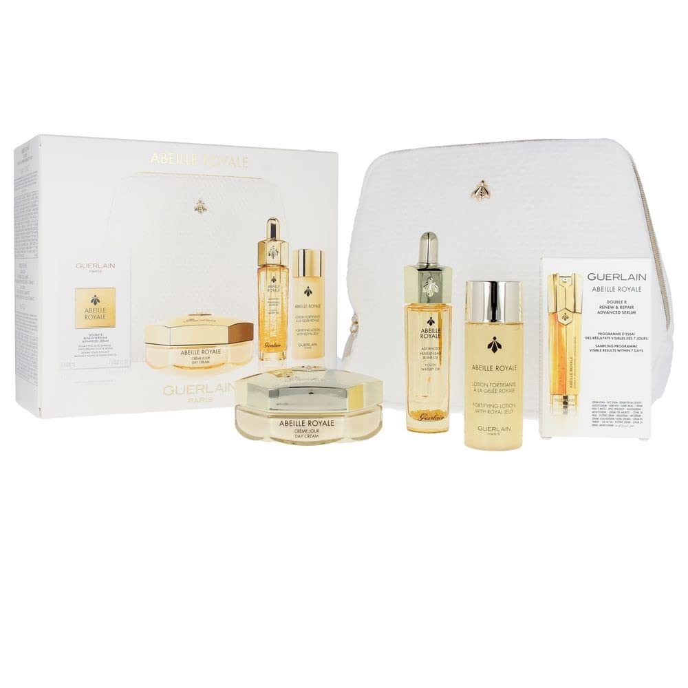 Guerlain Abeille Royale Gift Set 50ml Day Cream + 15ml Youth Watery Oil + 40ml Fortifying Lotion + 7 x 0.6ml Double R Renew & Repair Serum + Pouch