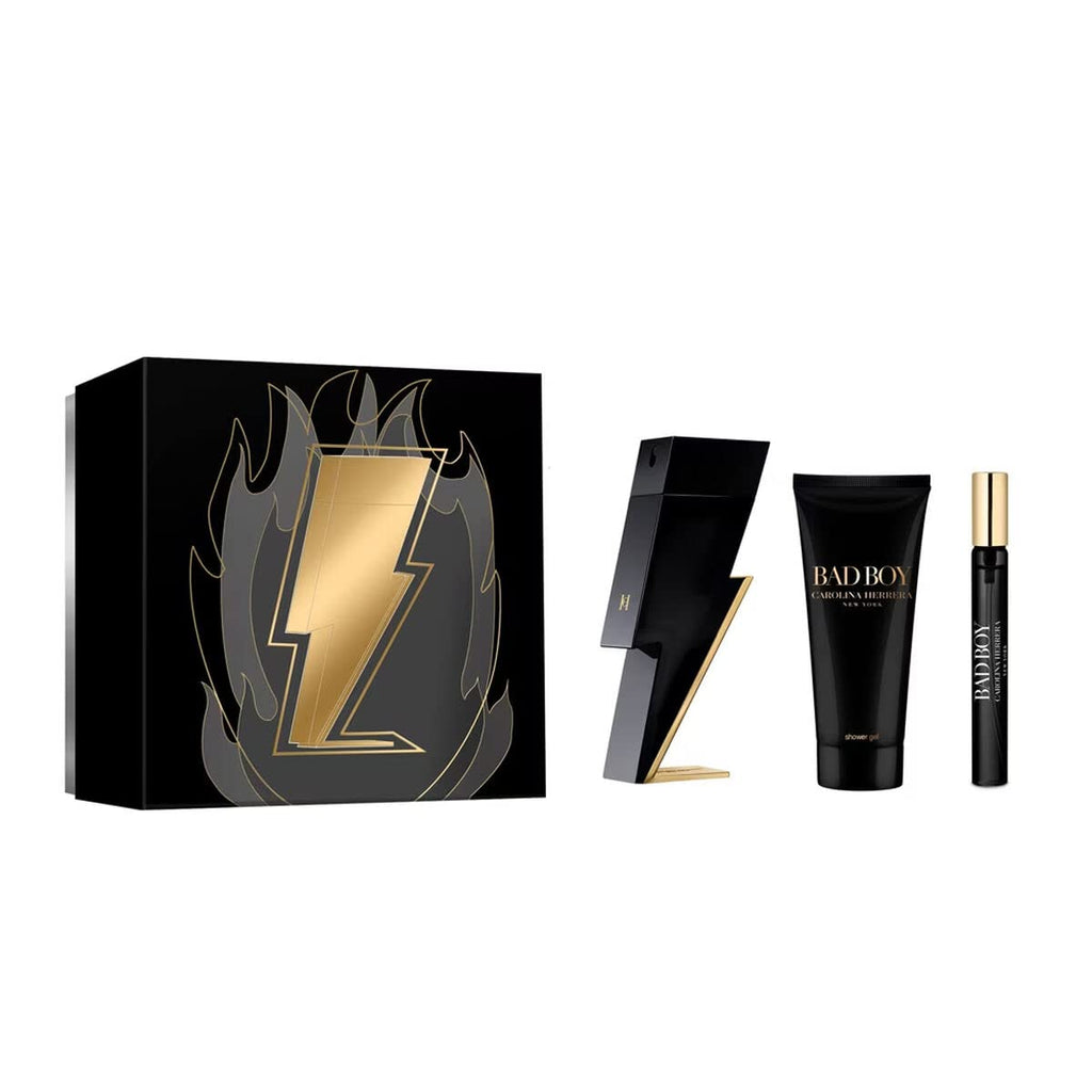 Carolina Herrera Bad Boy 3 Piece Gift Set: Eau De Toilette 100ml - Shower Gel 100ml - Eau De Toilette 10ml - Chalk at MyBeautyBoutique by Carolina Herrera