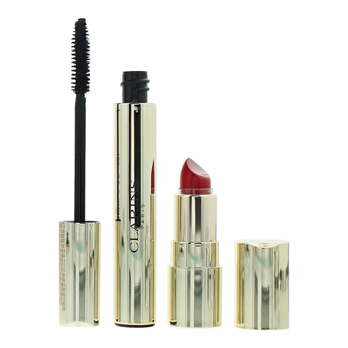 Clarins Glam Squad 2 Piece Gift Set: Supra Volume Mascara 8ml -  Mini Joli Rouge Velvet 742V Lipstick 1.5g