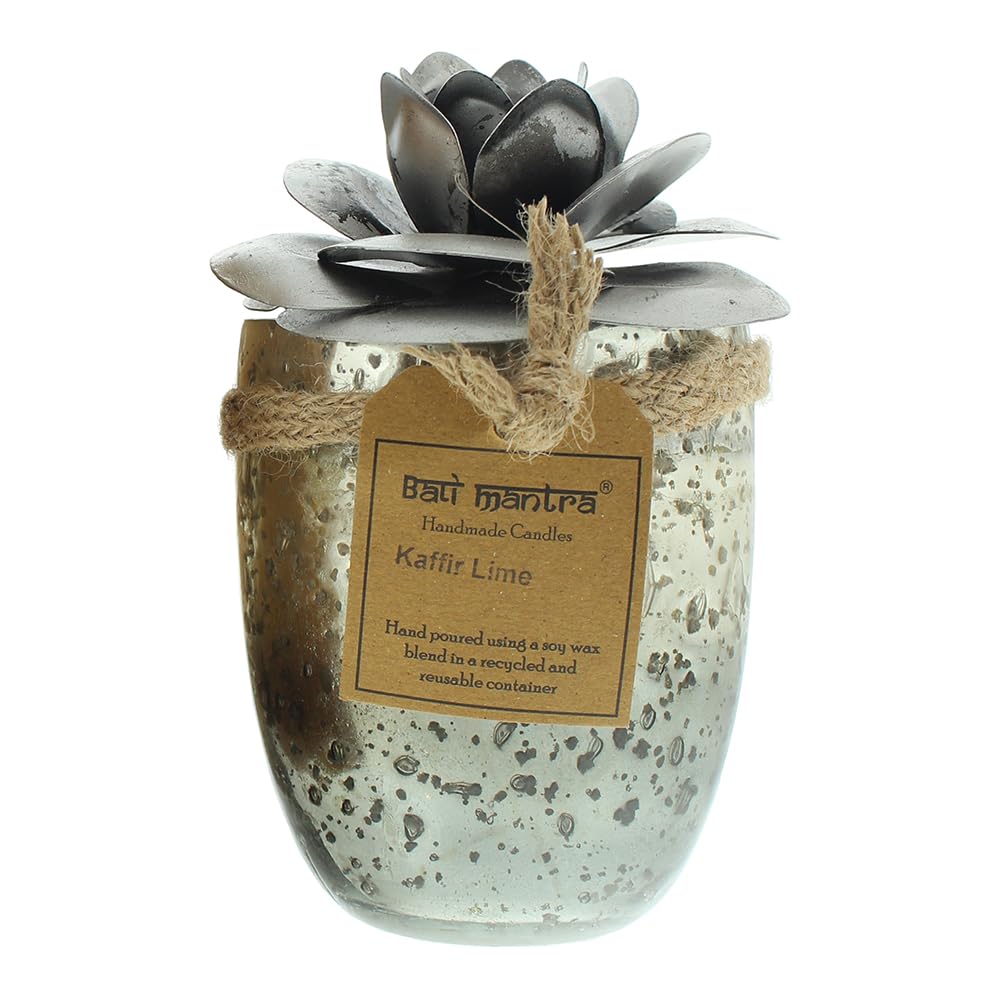 Bali Mantra Camellia Glass Silver Candle 500g - Kaffir Lime