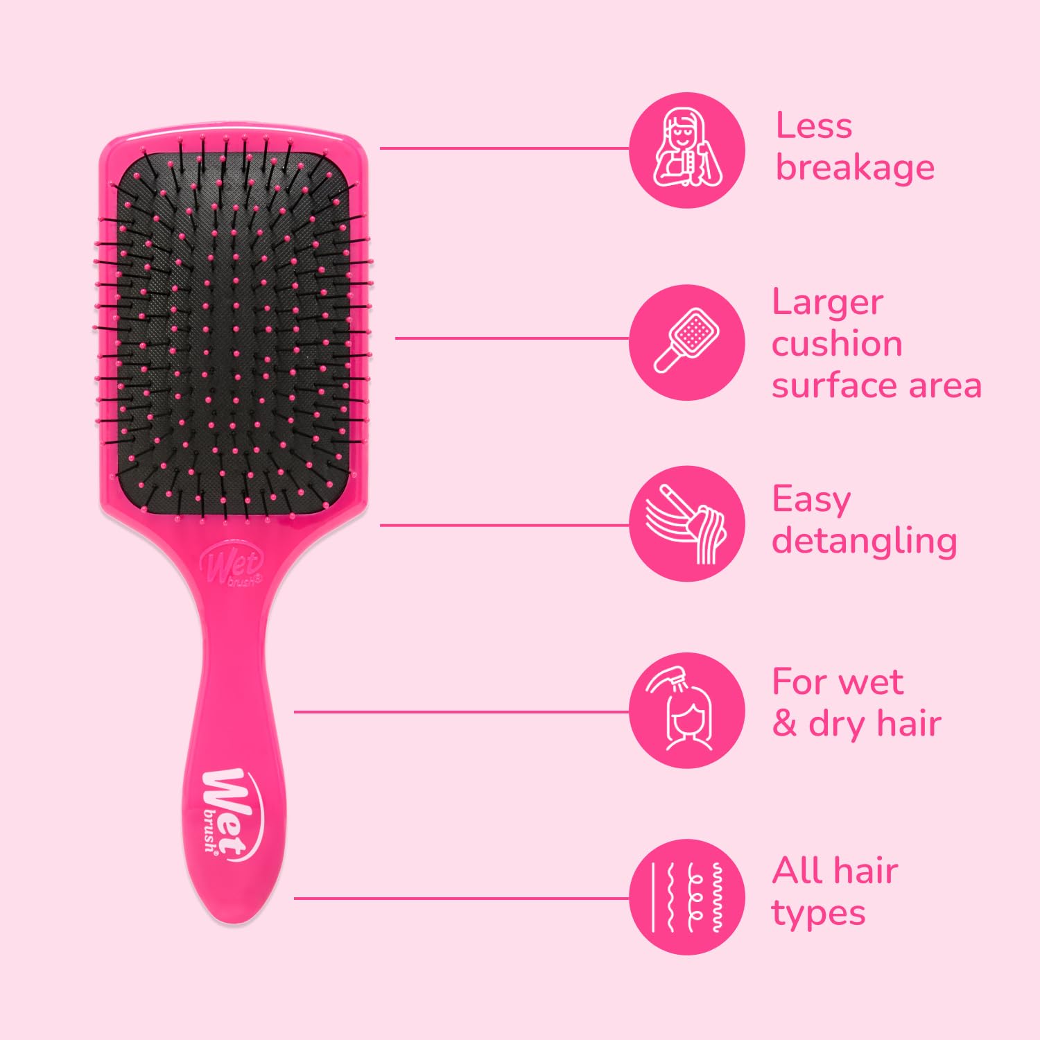 Wet Brush Paddle Detangler Hair Brush - Pink