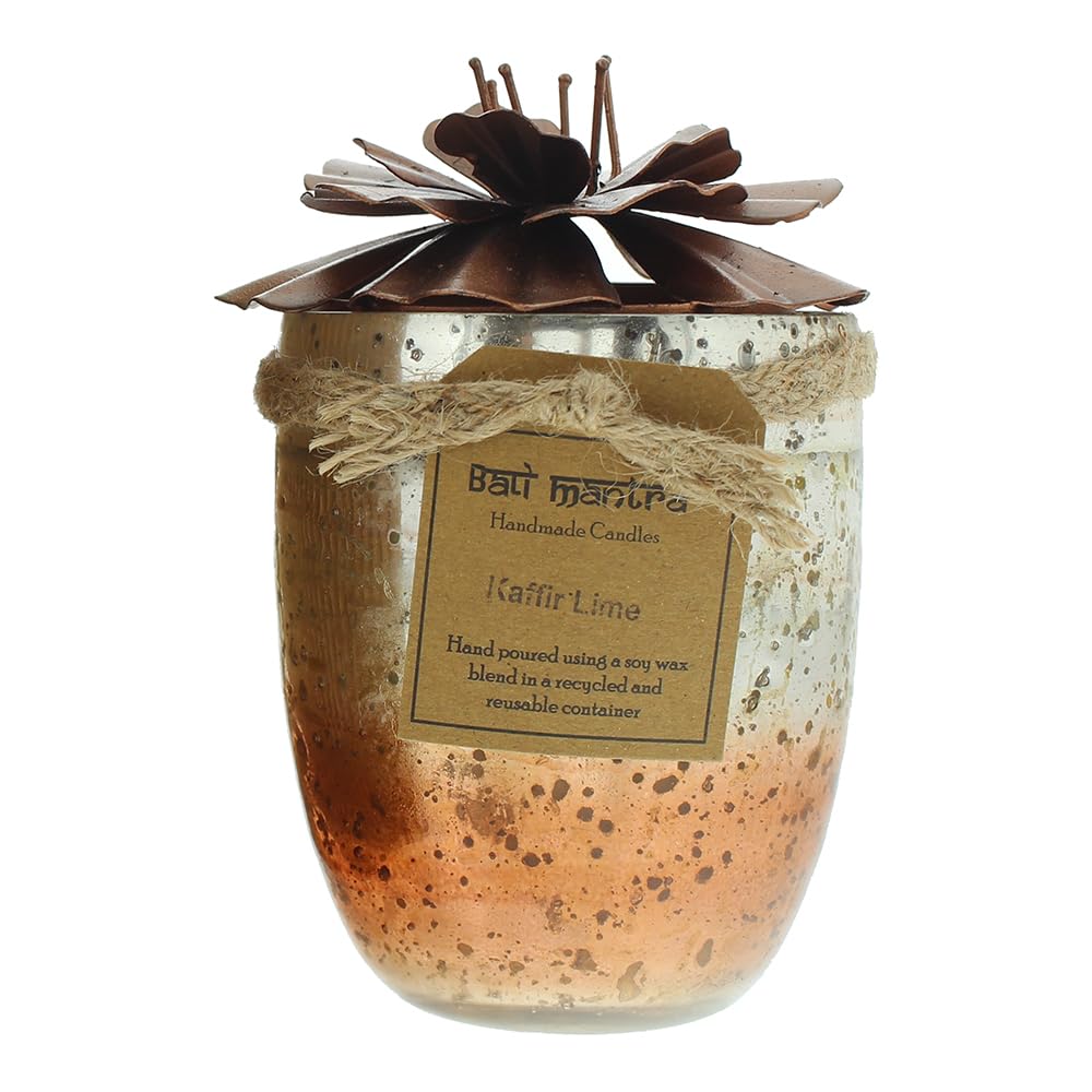 Bali Mantra Hibiscus Glass Copper Candle 500g - Kaffir Lime
