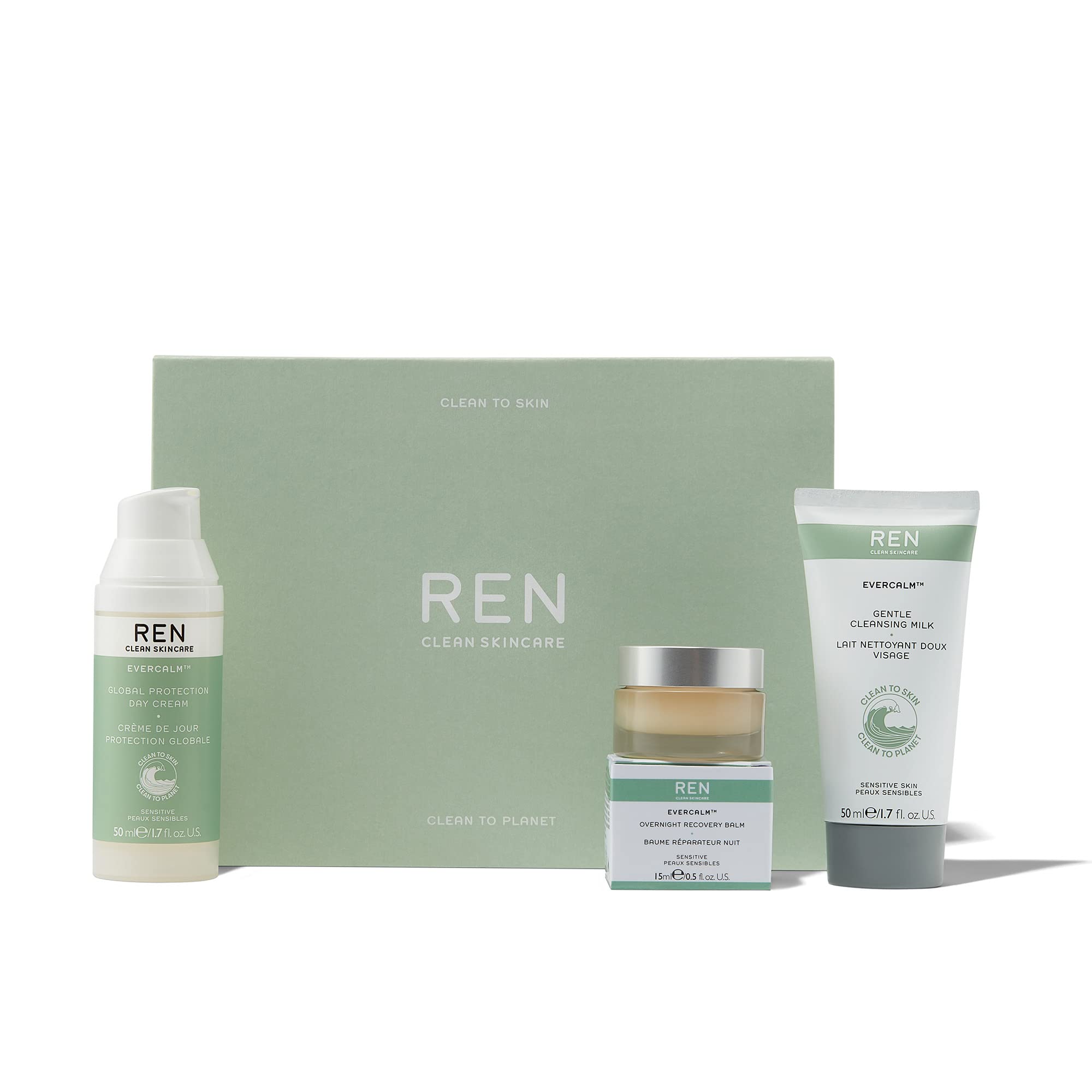 Ren Skin Zen Trio Cleanse Milk,Day Cream,O/N Balm
