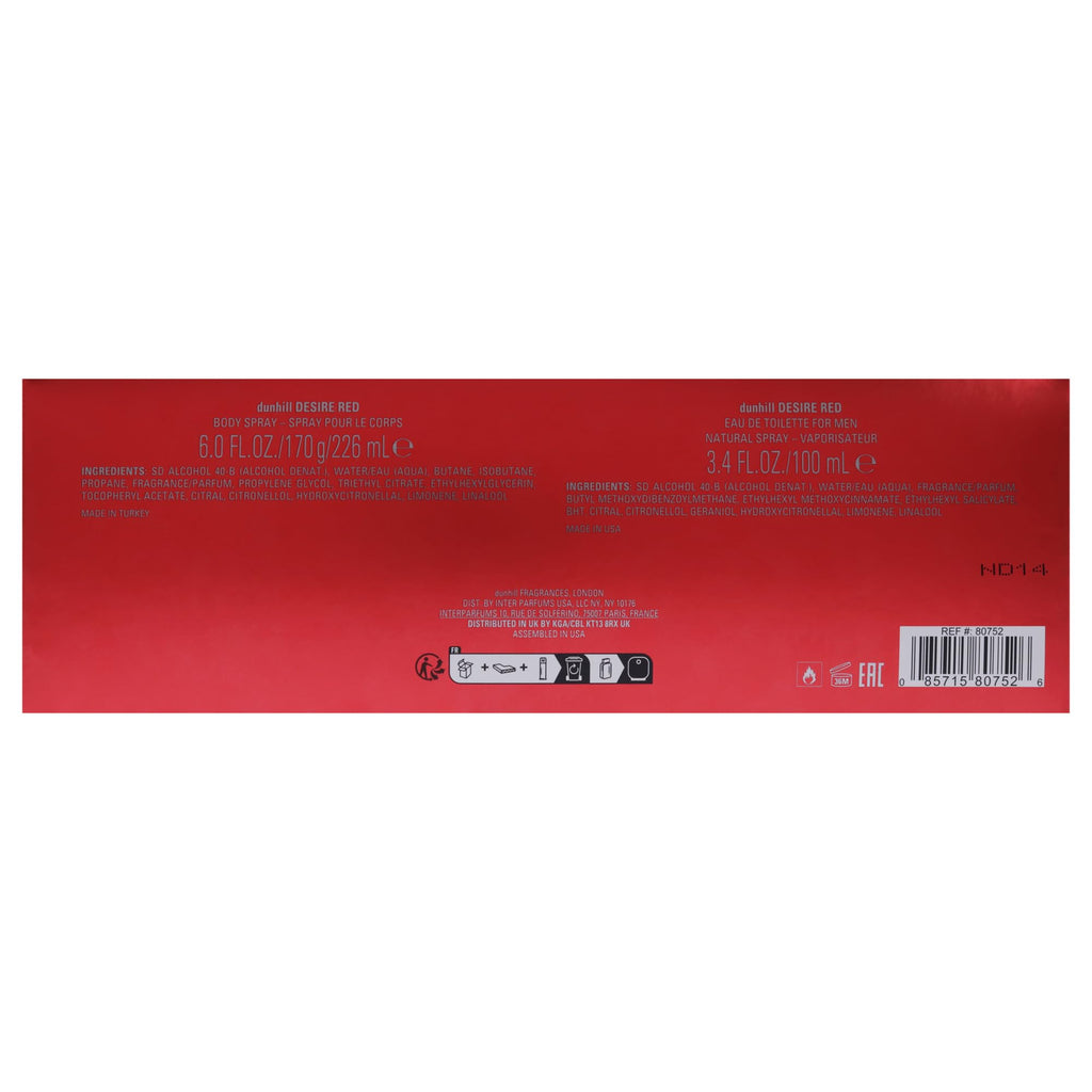 Dunhill Desire Red Gift Set 100ml EDT + 226ml Deodorant Spray