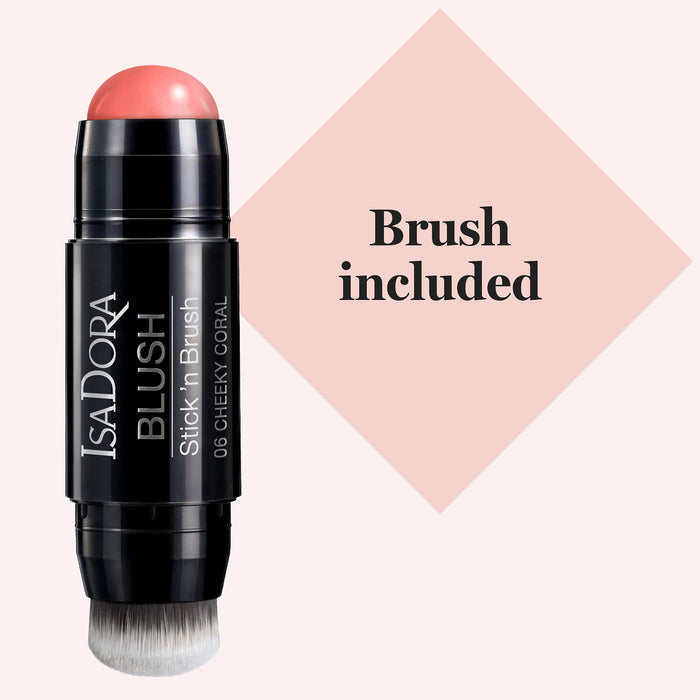 Isadora Blush Stick 'N Brush 06 Cheeky Coral Blush 7.2g