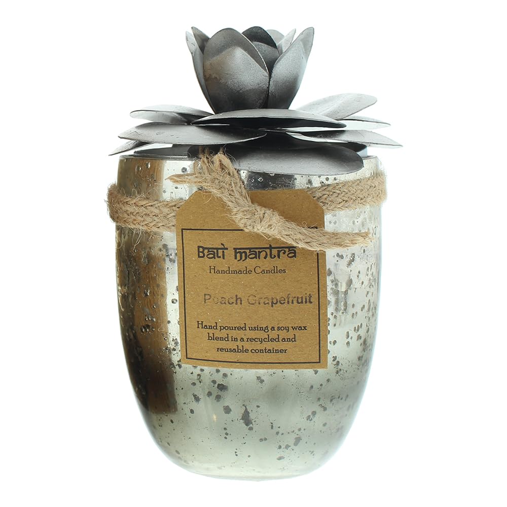 Bali Mantra Camellia Glass Silver Candle 500g - Peach Grapefruit