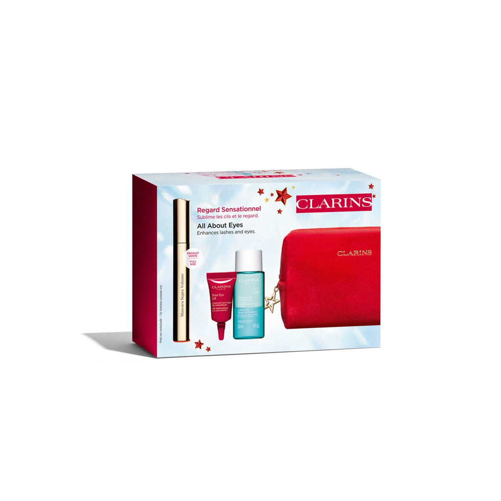 Clarins All About Eyes Gift Set 8ml Supra Volume Mascara + 30ml Instant Eye Make-Up Remover + 3ml Total Eye Lift