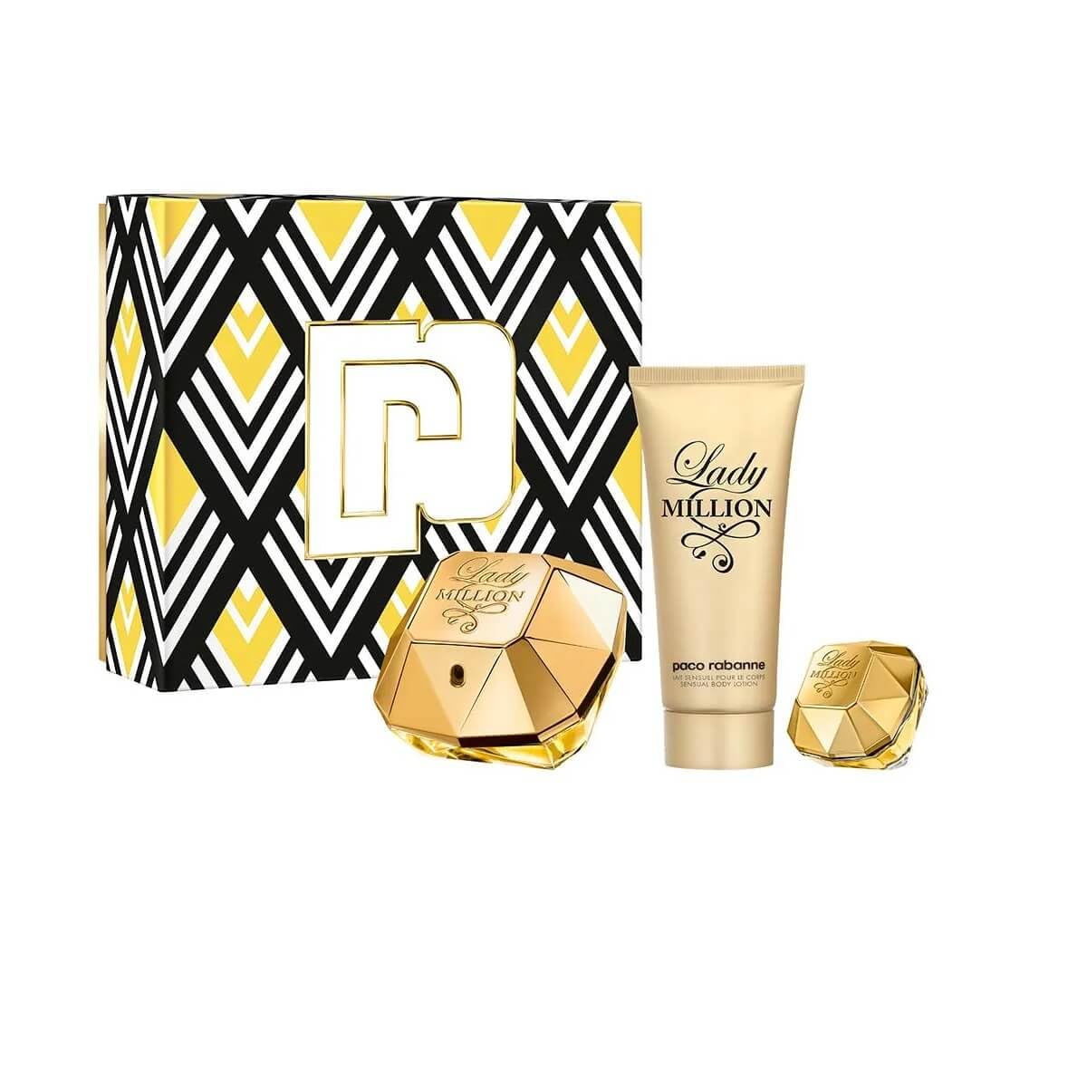 Paco Rabanne Lady Million 3 Piece Gift Set: Eau de Parfum 80ml - Eau de Parfum 5ml - Body Lotion 100ml - Sets at MyBeautyBoutique by Paco Rabanne