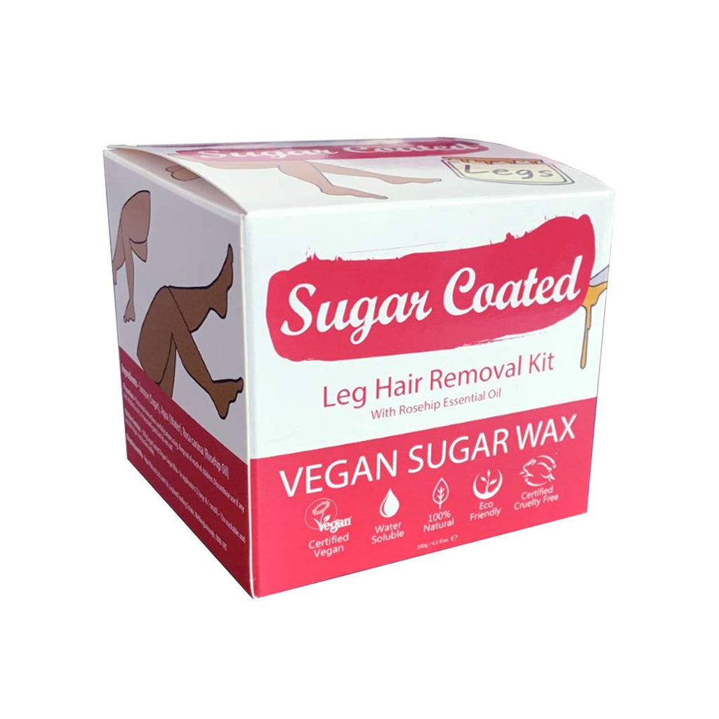 Sugar Coated Leg Hair Removal Kit with Rosehip Essential Oil 200g Wax + 2 Big Spatulas + 1 Small Spatula + 15 Re-Usable Strips