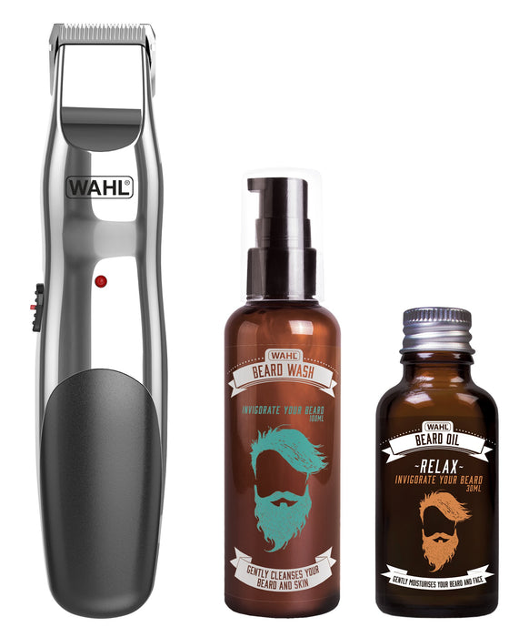 Wahl Gift Set Rechargeable Trimmer, Beard Oil & Beard Wash