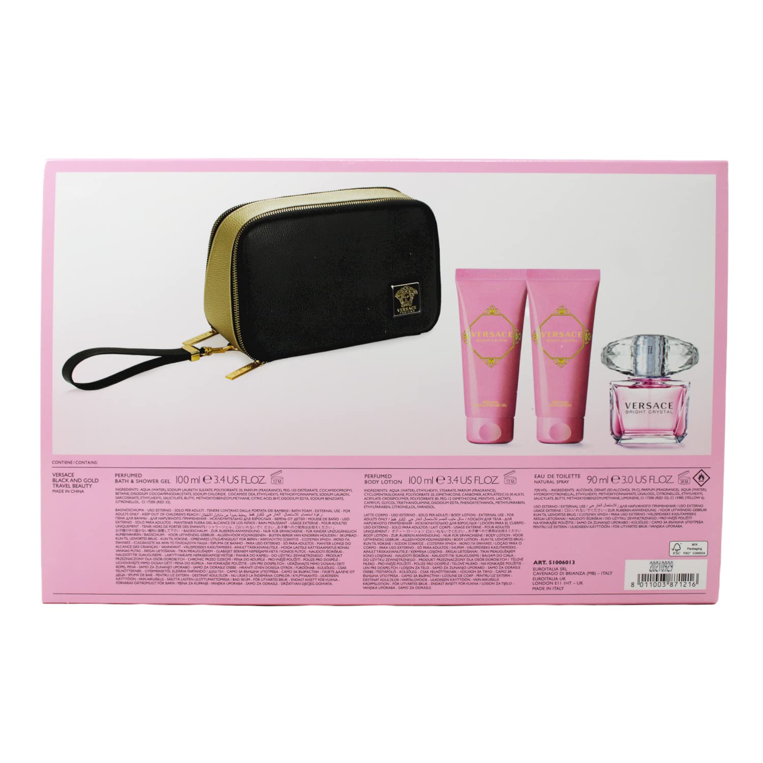 Versace Bright Crystal Gift Set 90ml EDT + 100ml Body Lotion + 100ml Shower Gel + Bag