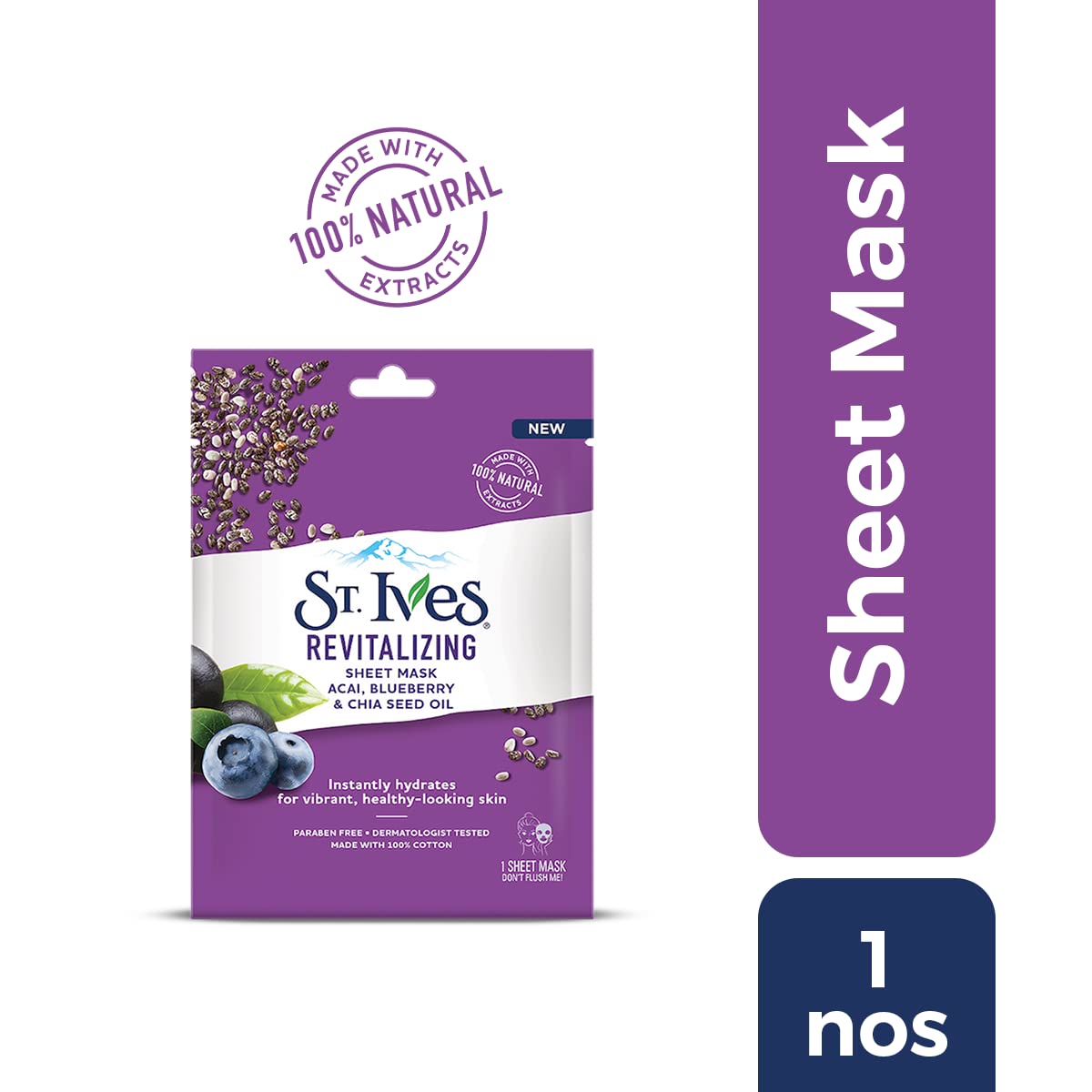 St. Ives Revitalising Acai Blueberry & Chia Seed Oil Mask 23ml - 1 Sheet