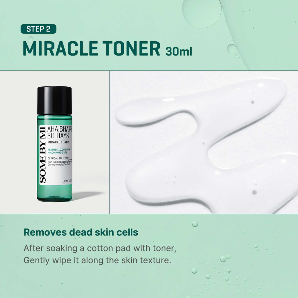 Some By Mi 30 Days AHA-BHA-PHA Miracle AC SOS Kit 4 Pieces (This set contains: 1x 30ml Acne Clear Foam 1x 30ml Toner 1x 20ml Cream 1x 10ml Serum)