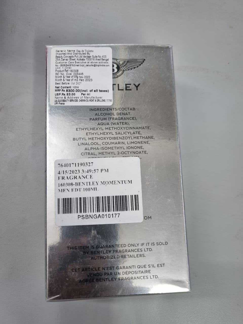 Bentley Momentum Eau de Toilette 100ml Spray