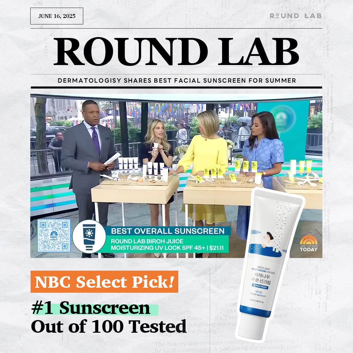 Round Lab Birch Juice Moisturising Sun Cream SPF50+ PA++++ 50ml