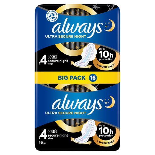 Always Ultra Sanitary Towels Secure Night Wings Size 4