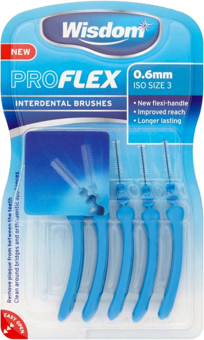 Wisdom 5 Proflex Interdental Brushes Blue 0.6mm