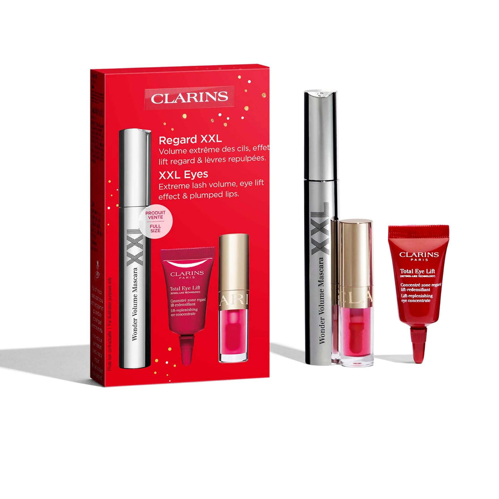 Clarins Wonder Volume Set: Wonder XXL Mascara 8ml + Lip Comfort Oil 1.4ml + Total Eye Lift Cream 3ml