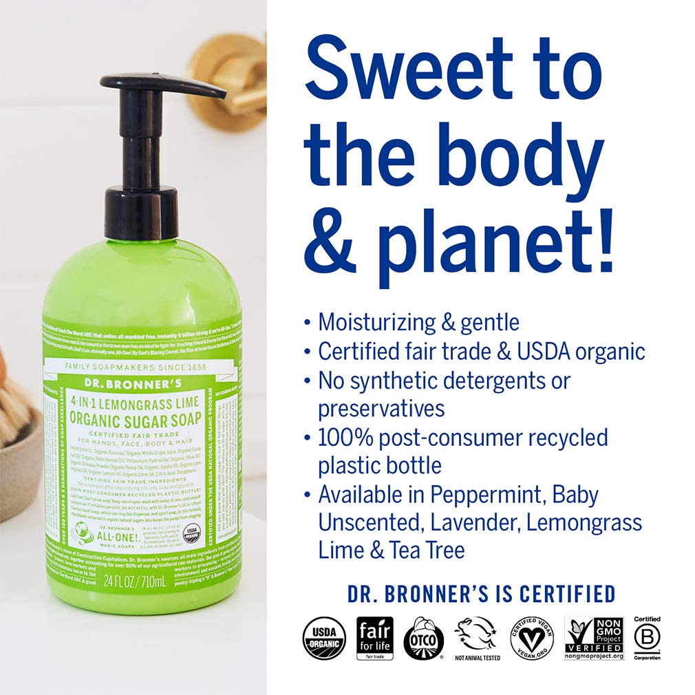 Dr. Bronner's Lemongrass-Lime Organic Sugar Soap 710ml