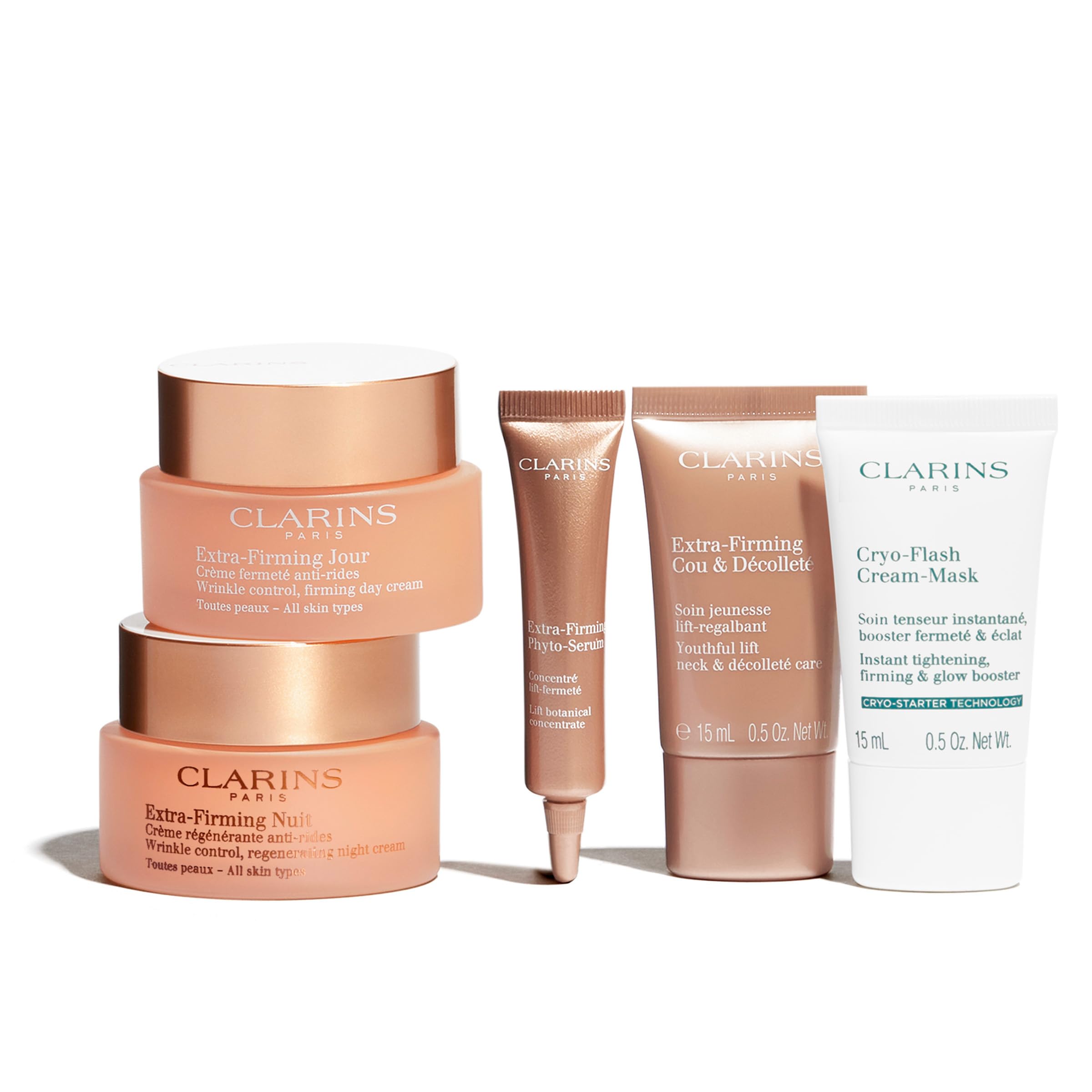 Clarins Extra-Firming Collection - 4 Piece Set (extra firming day cream 50ml + extra firming phyto serum 10ml, extra firming neckcream 15ml, cryo flash cream mask 15ml)