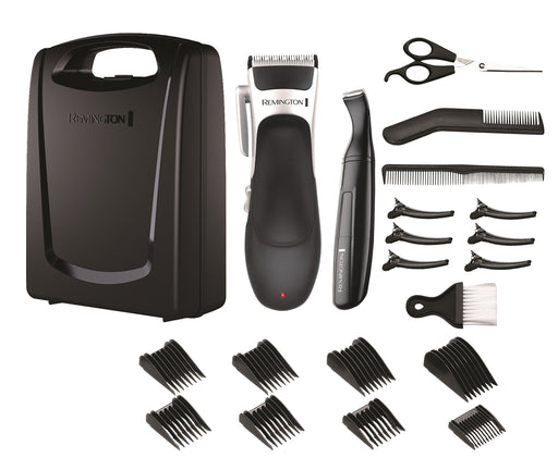 Remington Stylist Hair Clippers, Cordless Use with 8 Comb Lengths and Detail Trimmer, 25 Piece Grooming Kit 