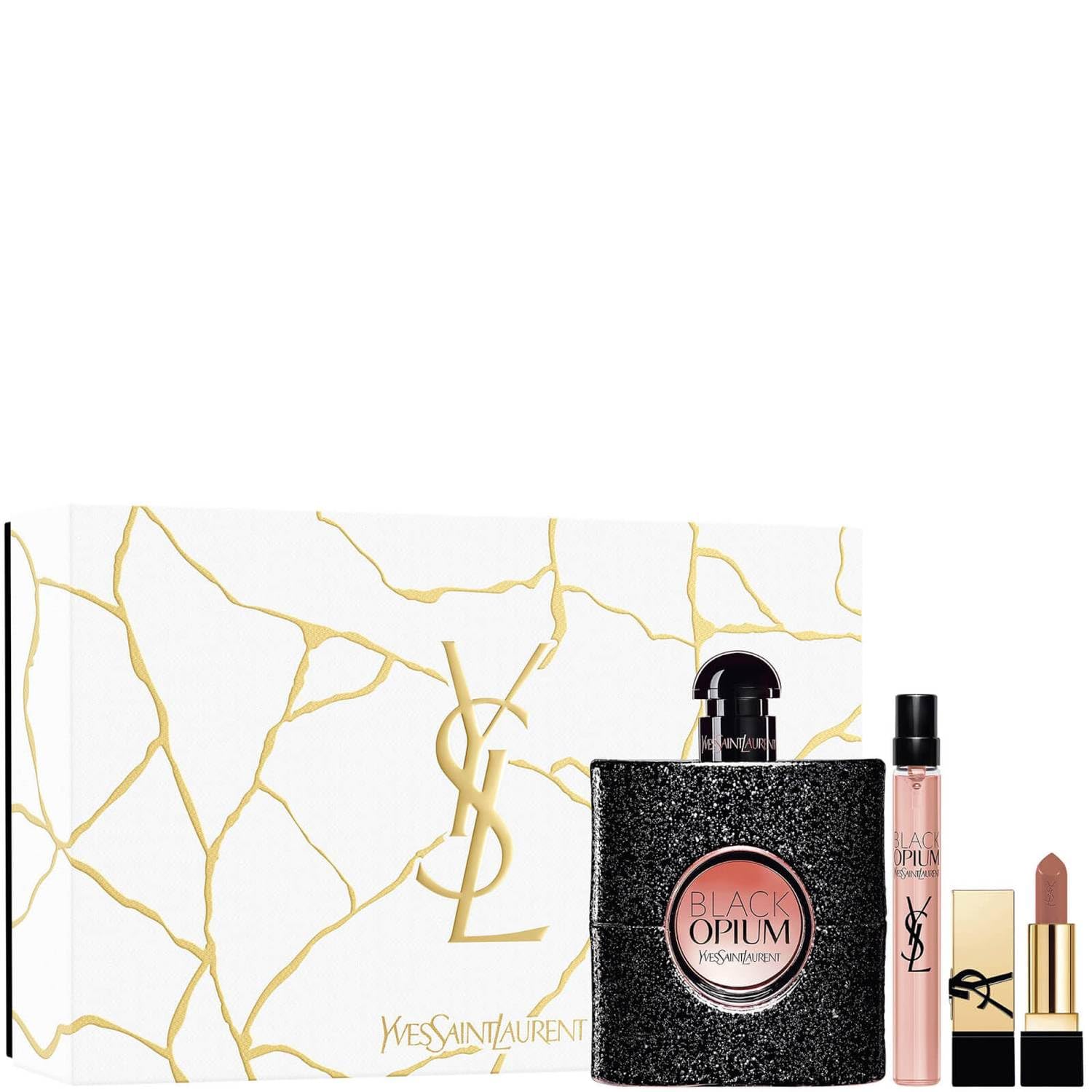 Yves Saint Laurent Black Opium Gift Set 90ml EDP + 10ml EDP + Mini Rouge Pur Couture Lipstick Nu Muse