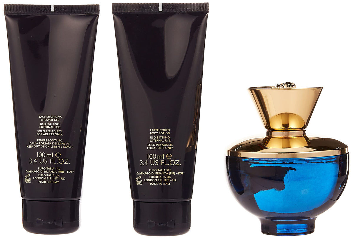 Versace Pour Femme Dylan Blue Gift Set 100ml EDP + 100ml Shower Gel + 100ml Body Lotion + Purse