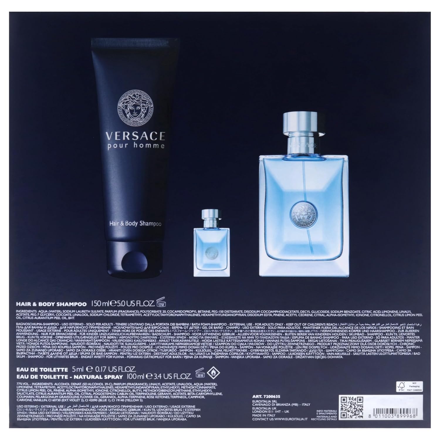 Versace Pour Homme Gift Set 100ml EDT + 150ml Bath and Shower Gel + 5ml EDT