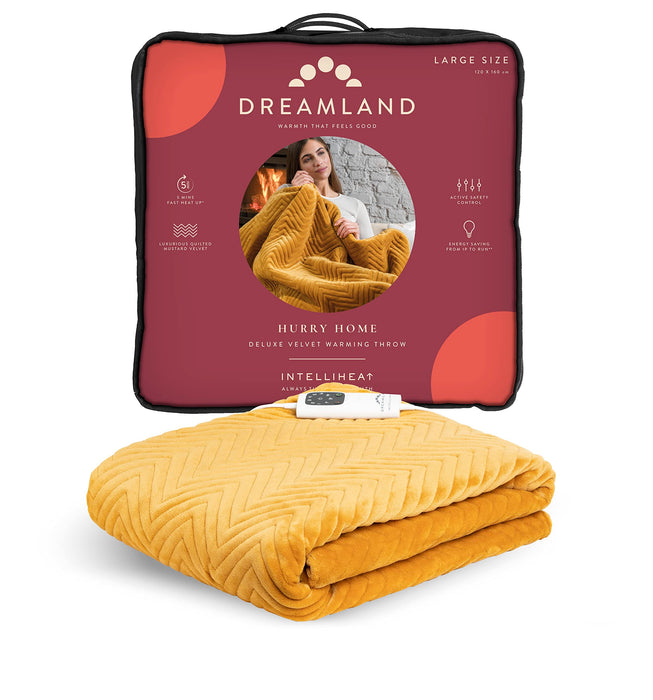 Dreamland HurryHome Warming Throw-Mustard 160X120